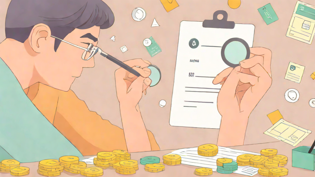 돋보기로 가격표와 숨은 비용을 꼼꼼히 살펴보는 모습을 담아 '무료'의 진짜 여부를 확인하는 일러스트